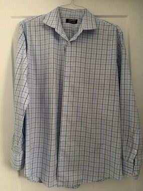 Nordstrom Men's Light Blue & Navy Windowpane Dress Shirt